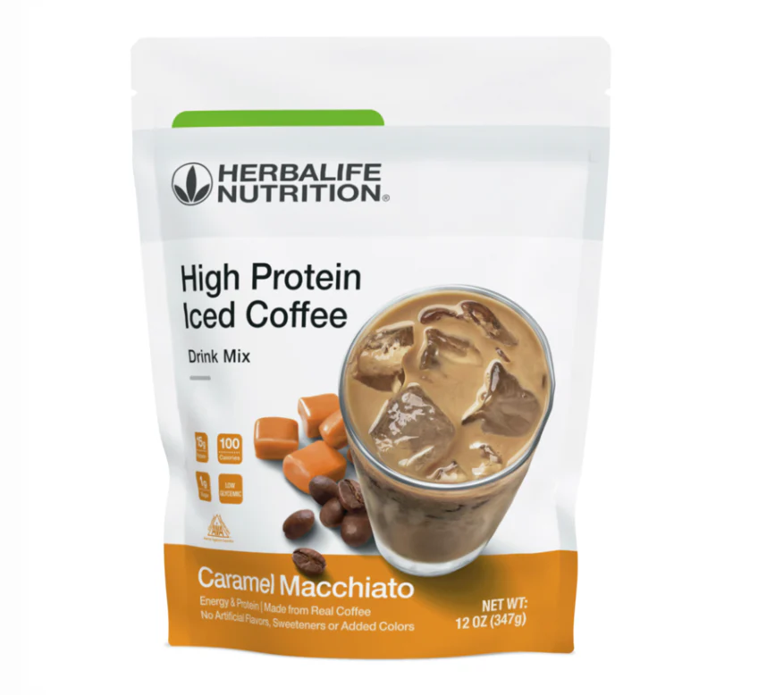 High Protein Iced Coffee: Caramel Macchiato